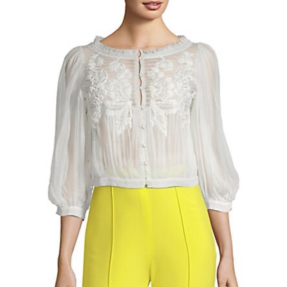 ALICE + OLIVIA 
Lavone Embroidered Button Down Blouse, XS $395